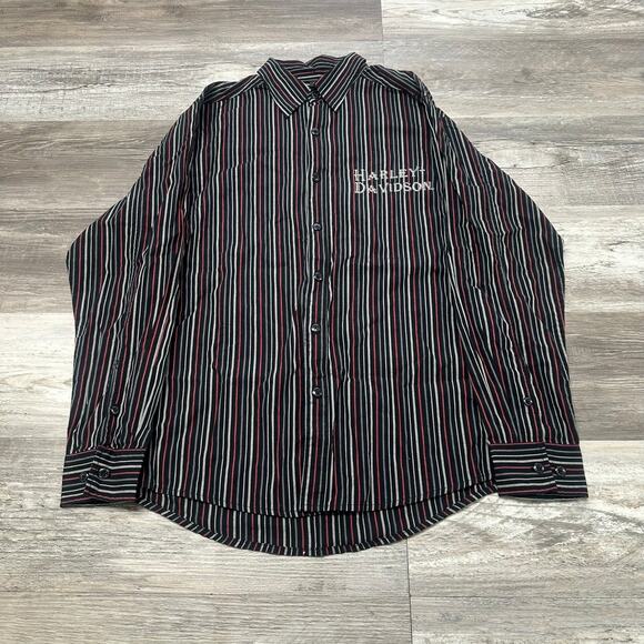 Vintage Y2K Harley Davidson Motorcycles Black Red Pinstripe Mens S Button Shirt‎ - Picture 2 of 8